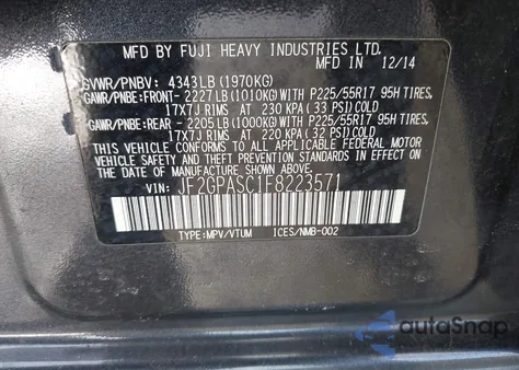 2015 Subaru Xv Crosstrek 2.0I Limited from USA, damaged, VIN JF2GPASC1F8223571